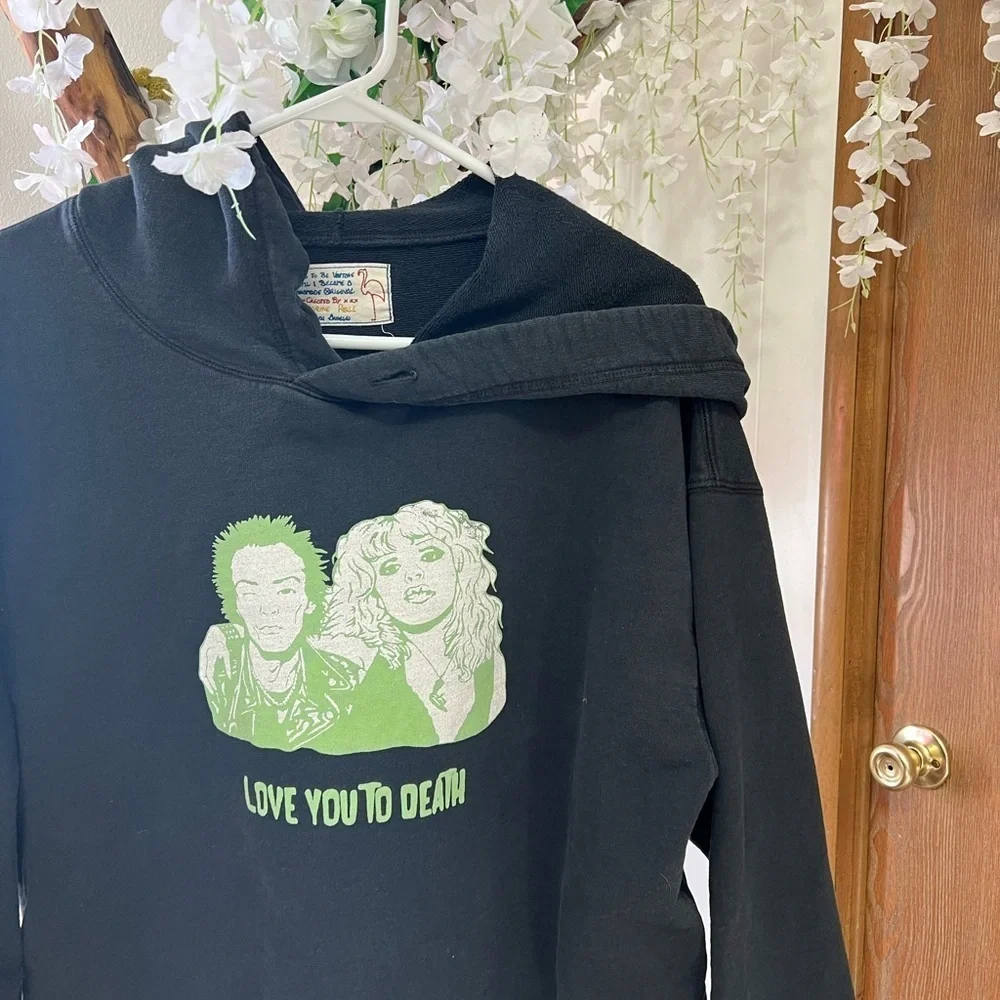 Sandrine Rose X Free PeopleBlack Crop Hoodie with Relaxed Fit and Graphic Design